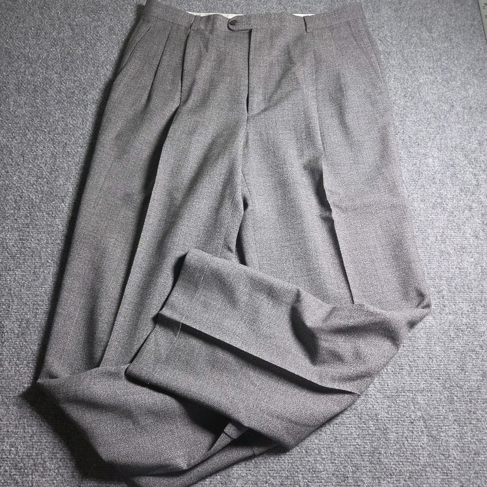 Zanella Wool Dress Pants Mens 36 Gray Bennett Pleated Cuffed Made Italy